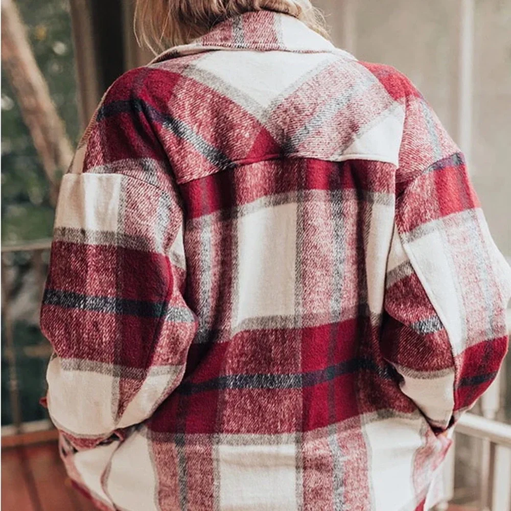 Purple Fall Plaids women button front shirt shacket